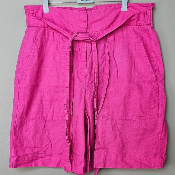 Eudon Choi Bright Pink Linen Blend Pleated Bermuda Shorts w Deep Pockets Size 12 - Picture 9 of 16